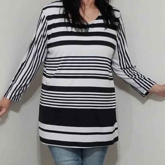 Peck & Peck woman’s black & White striped tunic top long sleeve size XL - Picture 14 of 16